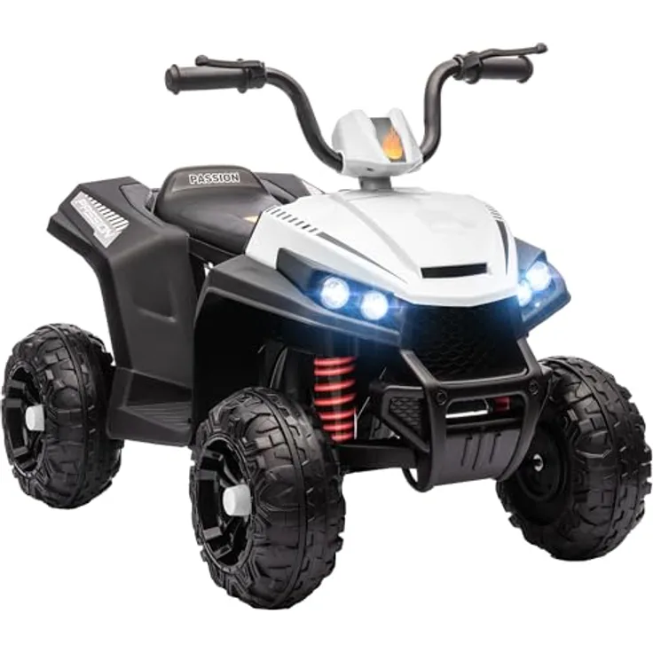 AIYAPLAY Elektro Quad für Kinder 12V Kinderquad mit 4-Rad-Federung, MP3-Musikplayer, Kinderfahrzeug mit Scheinwerfer, 5 km/h, Metall, Weiß