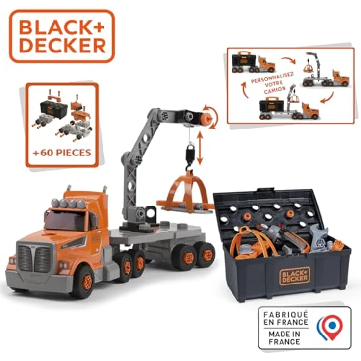 Smoby Black+Decker Truck mit abnehmbarer Werkzeugbox und 60 Zubehörteilen, inklusive mechanischem Akkuschrauber – Bild 3