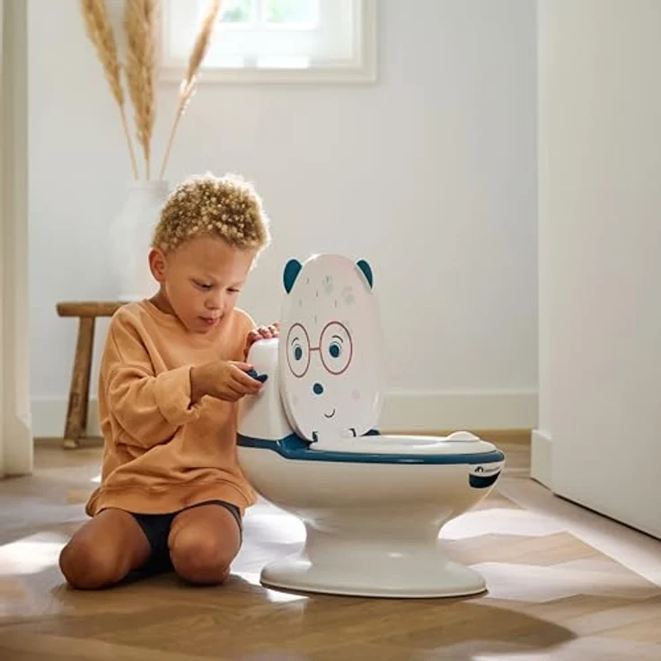 Bebeconfort Mini-Toilette mit Spültaste und realistischen Spülgeräuschen, Blau, für Töpfchentraining mit Spritzschutz und herausnehmbarer Schüssel – Bild 2