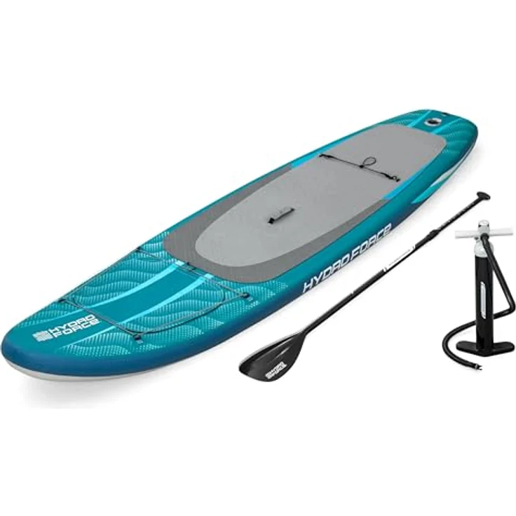 Bestway Hydro Force SUP Aqua Drifter Board-Set, 335 x 91,5 x 15 cm, bis 140 kg, FortiFiber Material, PVC-Oberfläche, abnehmbare Finne, Anti-Rutsch, Fenster, Pumpe, Paddel, Rucksack, Coil-Leash – Bild 1