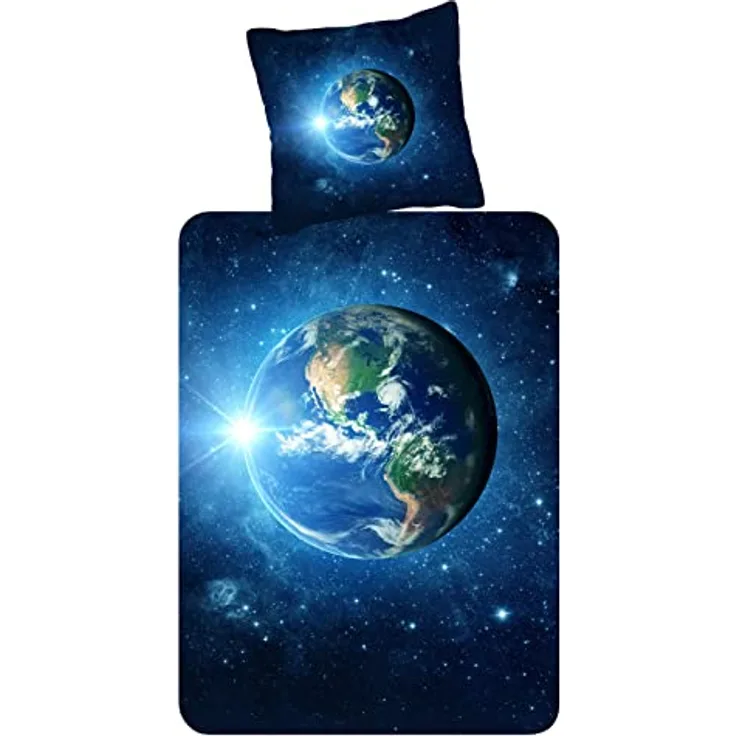 ESPiCO Bettwäsche Trendy Bedding Earth Blue Planet Erde Blau Weltraum Weltall Sterne Erdkugel All, 100% Baumwolle, Universum-Motiv, 135x200 cm