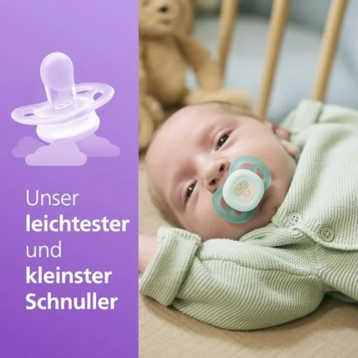 Philips AVENT Ultra Start Schnuller, kiefergerecht für Neugeborene, BPA-frei, mit Sterilisationsbehälter, Doppelpack, grün, blau, Modell SCF075/04 – Bild 2