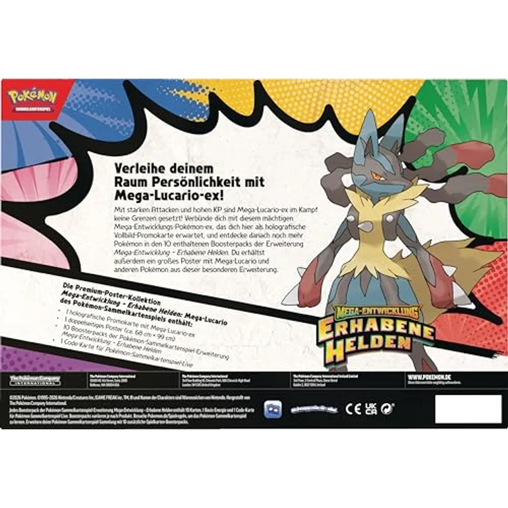 AMIGO Pokemon Lucario Premium-Poster-Kollektion, einschließlich holografischer Mega-Lucario-ex Karte, 10 Boosterpacks und Poster, deutsch – Bild 4