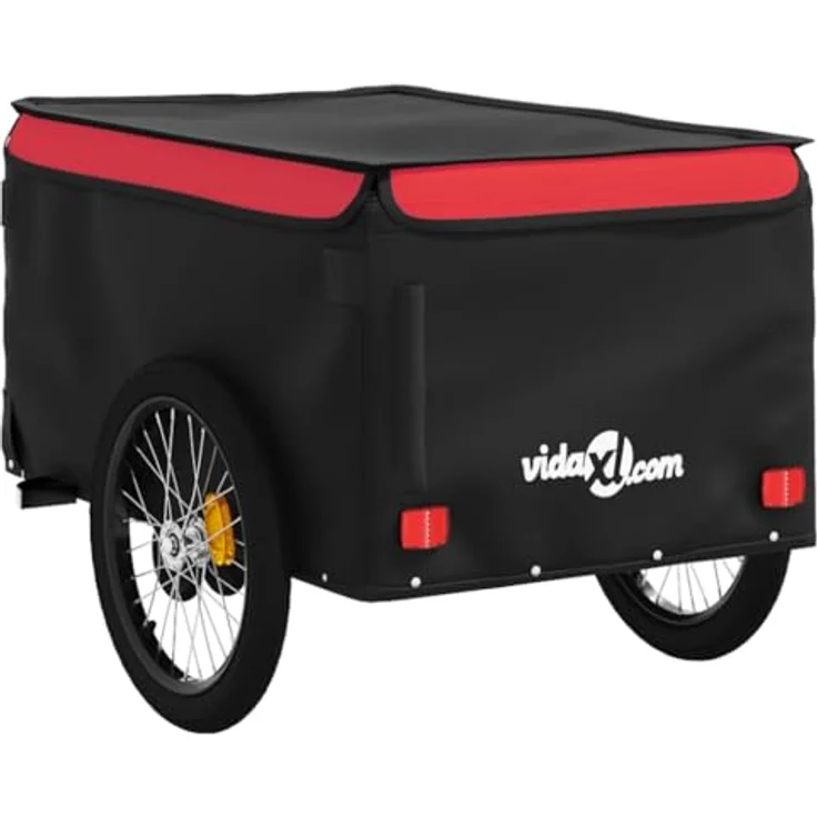 vidaXL Fahrradlastenanhänger Fahrradanhänger Schwarz und Rot 45 kg Eisen, Robuster Fahrradanhänger mit Deichsel und Sicherheitsflagge – Bild 8