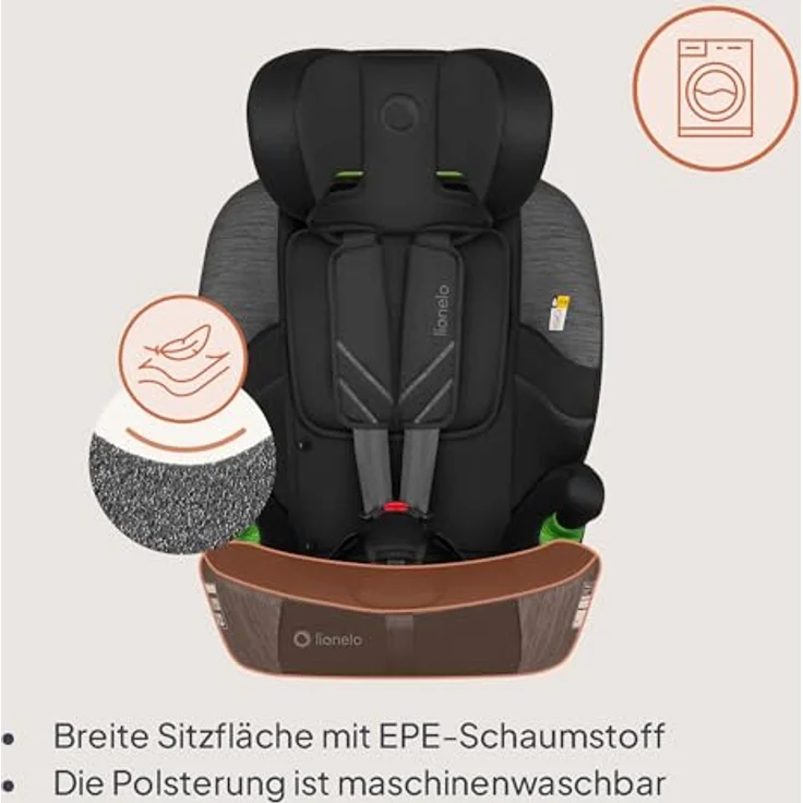 lionelo Autokindersitz LEVI FIX I-SIZE, i-Size konform, für Kinder von 76 bis 150 cm, mit Isofix und TopTether, 10-fach verstellbare Kopfstütze, Dri-Seat-Technologie, abnehmbarer Bezug – Bild 7