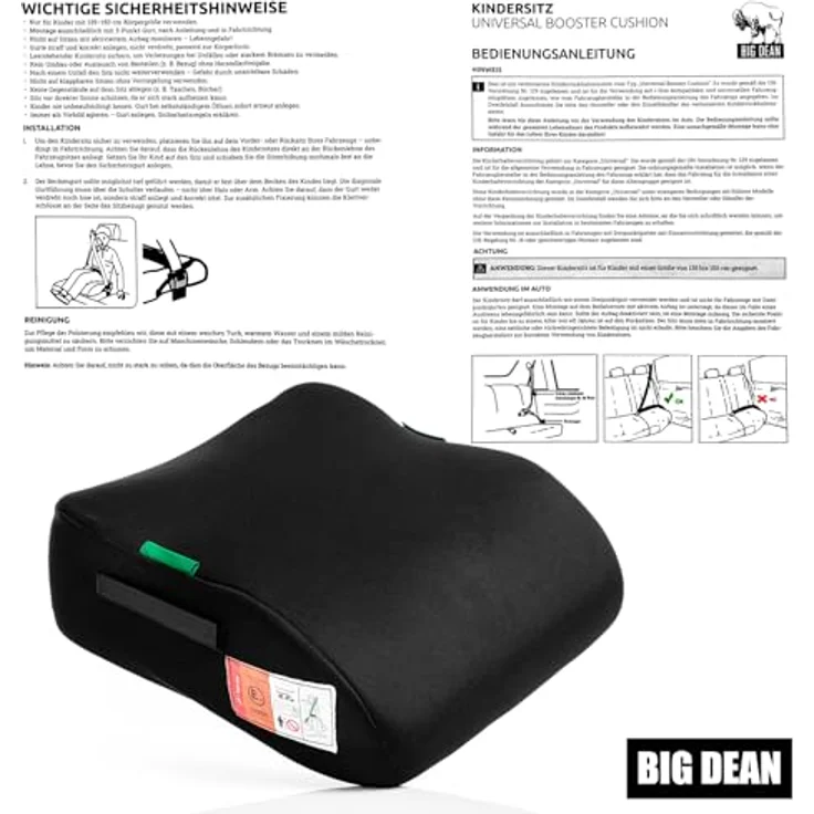BigDean Kindersitzerhöhung i-Size Norm R129, Schwarz, geeignet für Kinder von 135 bis 150 cm (Packung, 1-tlg), 3-Punkt-Gurt-Befestigung – Bild 5