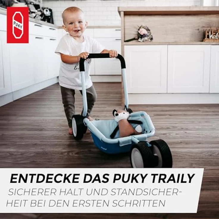 Puky Traily, 3-in-1 Lauflernwagen und Anhänger mit höhenverstellbarer Schiebestange, stabiler Fahrzeuggeometrie und abwaschbarem Transport-Ablagefach, bunt – Bild 2