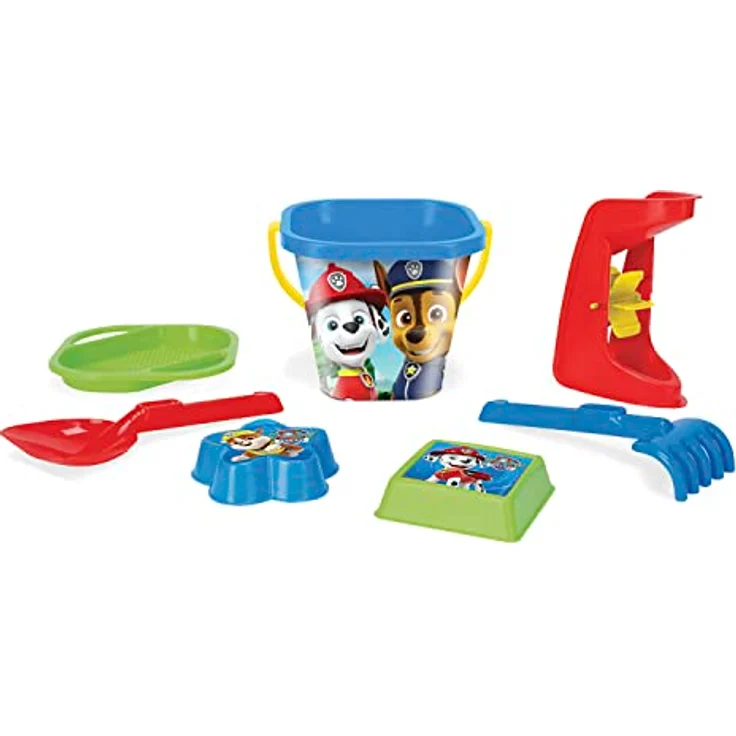 Wader 81142 Eimergarnitur Paw Patrol mit Eimer, Sieb, Sandmühle, Schaufel, Rechen und 2 Sandformen, 7 teilig - Preisvergleich – Bild 2