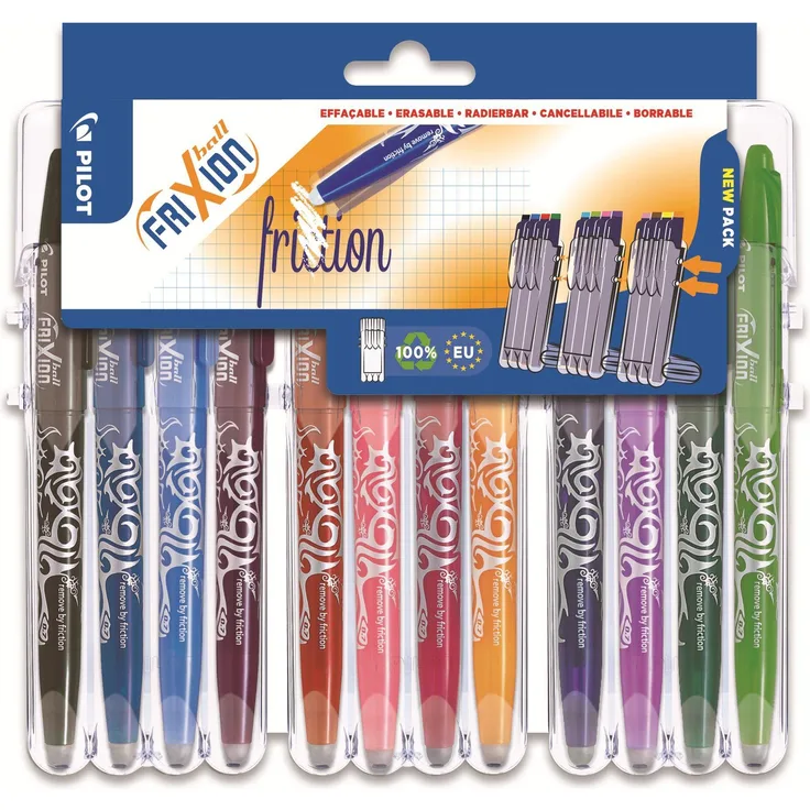 Pilot FriXion Ball Set2Go, Schreibstifte, Multicolor, 12 Stück, rückstandslos radierbar mit Radiergummi