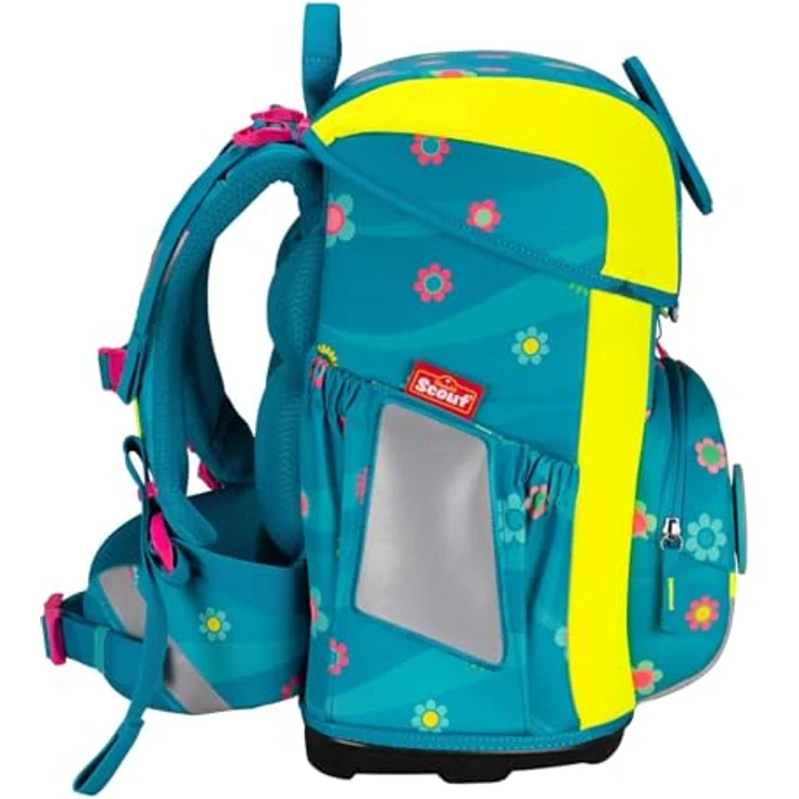 SCOUT Basic Neo Set 4-teilig Little Flowers, Schulranzen mit reflektierender Oberfläche, 2 Mäppchen und Sportbeutel, 27 x 39 x 18 cm – Bild 3