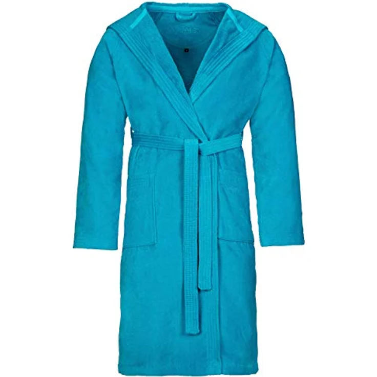 Vossen Bademantel Texas, unisex Kurzmantel mit Kapuze, 100% Baumwolle, turquoise – Bild 2