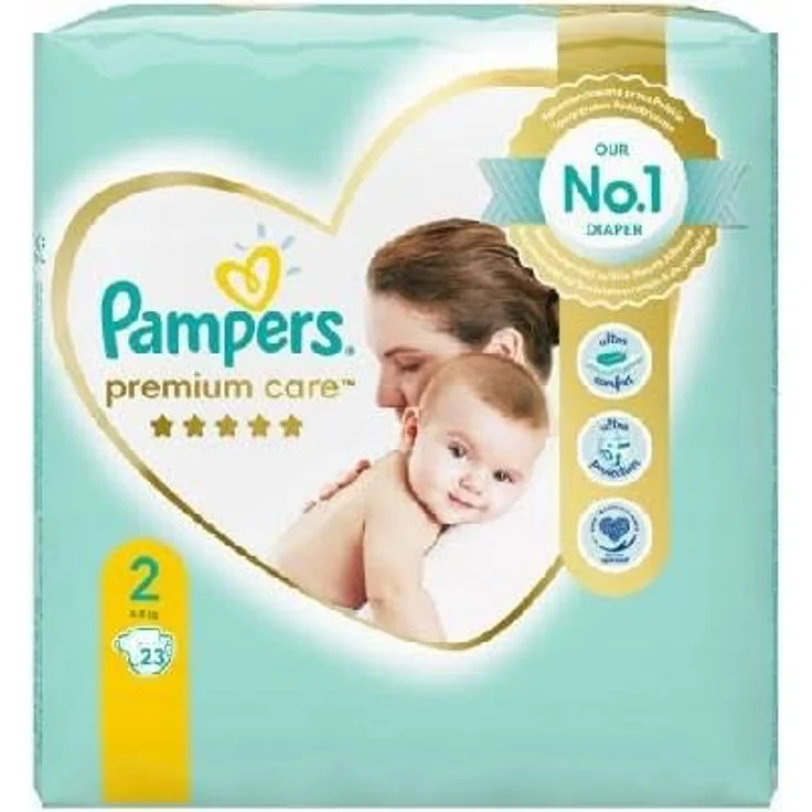 Pampers Premium Care Size 2, Einwegwindeln für 4-8 kg, 23 St., elastische Schließbänder, geschmeidige Oberflächenschicht – Bild 2