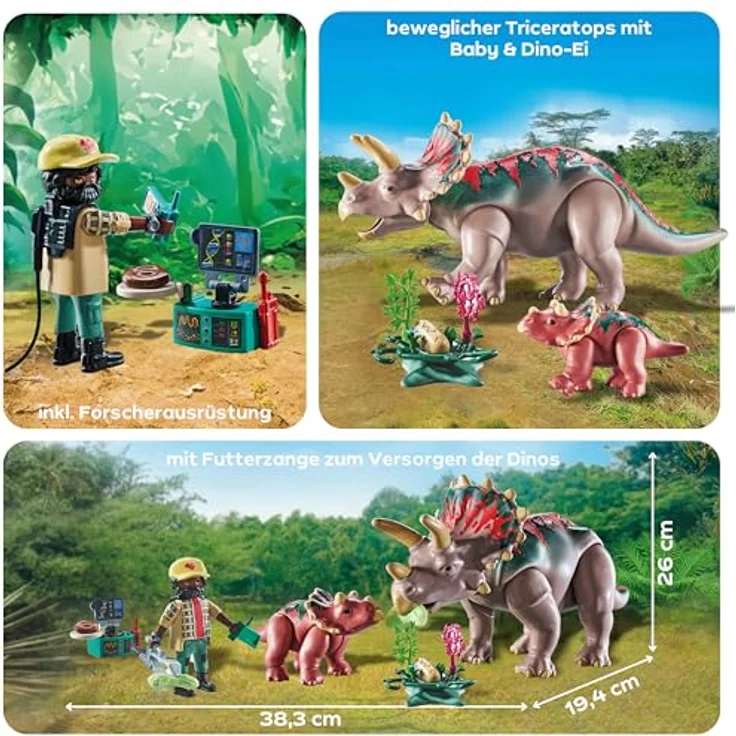 PLAYMOBIL Triceratops mit Jungtier, Dino-Forscher Set mit umfangreichem Zubehör, 71821 – Bild 5