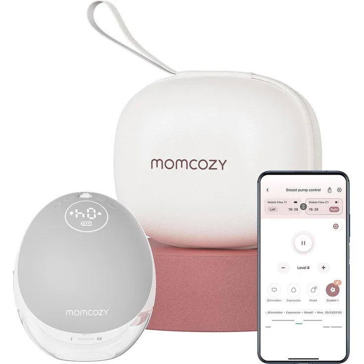 Momcozy M9 Hands-Free Milchpumpe, graue Einzelpumpen mit App-Steuerung, 15 Saugstufen und Hochkapazitätsbatterie
