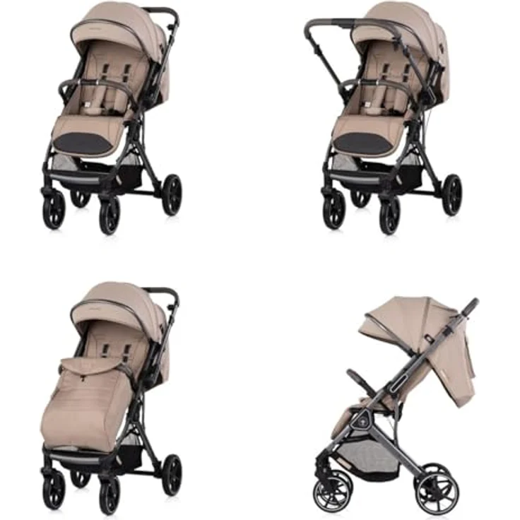 Chipolino Kinderwagen Omnia, klappbar mit PU-Rädern, Stoßdämpfer, Sonnendach und Fußsack in hellbraun, für Kinder bis 22 kg – Bild 3