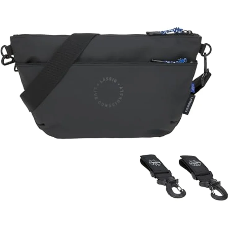 LÄSSIG Bum Bag, Baby Kinderwagenorganizer Umhängetasche, wasserabweisend, inkl. Kinderwagenbefestigung, schwarz – Bild 4
