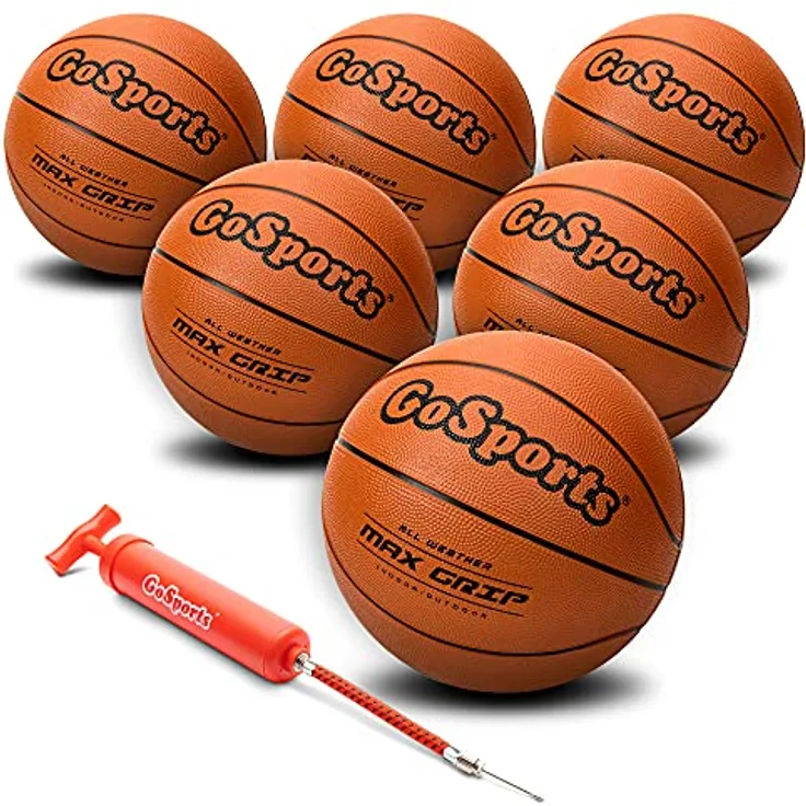 GoSports Gummi-Basketbälle für drinnen und draußen, 6 Stück, mit Pumpe und Tragetasche, 6 Stück