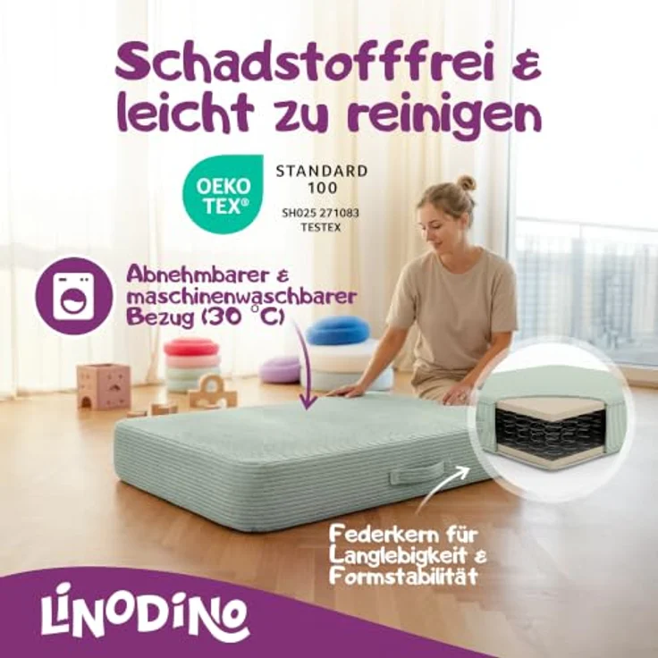 Hüpfpolster Avocado Grün mit Federkern, rutschfester Unterseite, Tragegriff und abnehmbarem, waschbarem Cord-Bezug – Bild 4