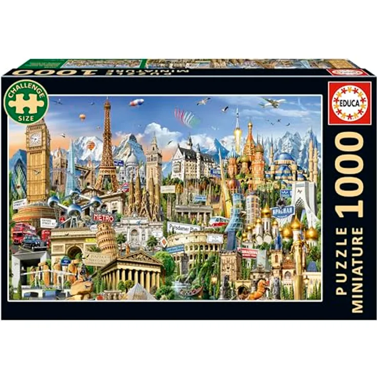 Educa Miniatur Puzzle 1000 Teile, kleinste Puzzle der Welt mit Fix Puzzle-Kleber, 30 x 46 cm, für Erwachsene ab 14 Jahren