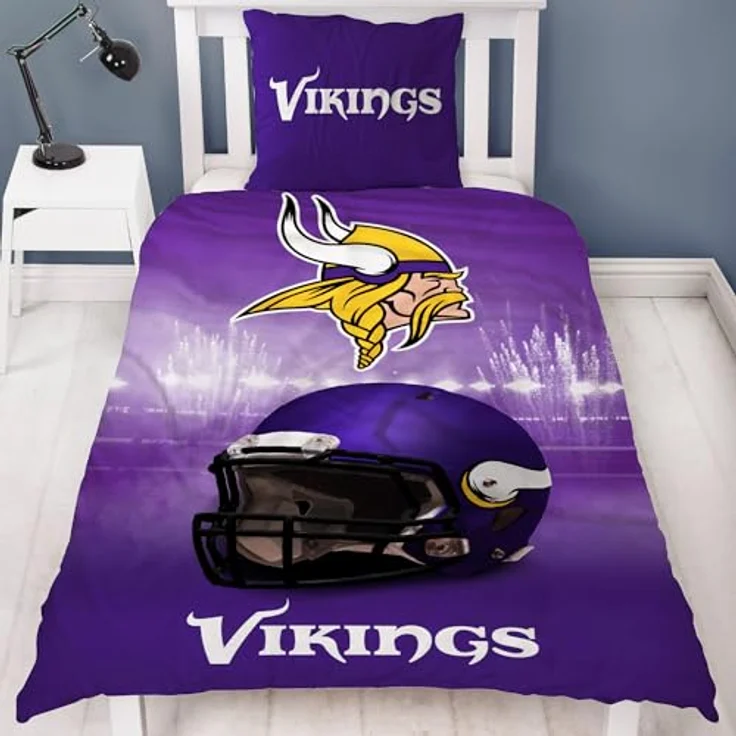 BERONAGE NFL Bettwäsche Minnesota Vikings 135 x 200 cm + 80 x 80 cm 100% Baumwolle Renforcé-Linon-Qualität Reißverschluss American Football Fan Super Bowl Viktor Viking Ragnar Wende-Bezug deutsche Größe – Bild 3