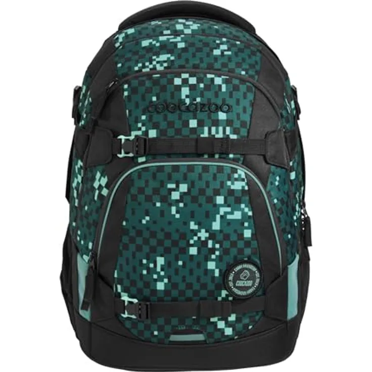 Coocazoo Schulrucksack Mate „Pixel Blox”, schwarz-grün, ergonomischer & anpassbarer Tornister, höhen- & größenverstellbar, mit Brustgurt & Hüftgurt, ab der 3. Klasse