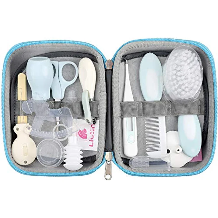 Lictin Babypflegeset 15 teilige Baby Pflegeset Neugeborene mit Fieberthermometer Nasensauger Kamm Nagelschere Baby Erstausstattung Pflegeset für Neugeborene (Grau) – Bild 9