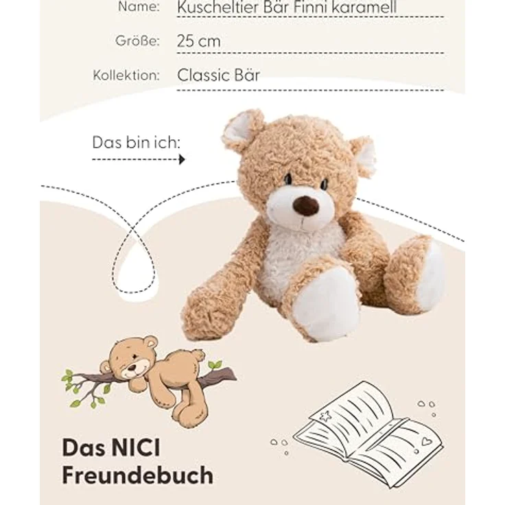 NICI Kuscheltier Bär Finni, 25 cm karamellfarbener Plüschbär, maschinenwaschbar bis 30°C – Bild 6