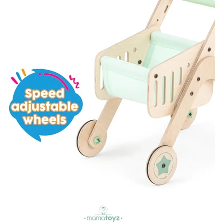 Mamatoyz 04TSHP Trio Shopper Einkaufswagen, Spielzeug, Lauflernhilfe aus natürlichem Birkensperrholz, erste Schritte, Laufen lernen, mit verstellbaren Rädern – Bild 4