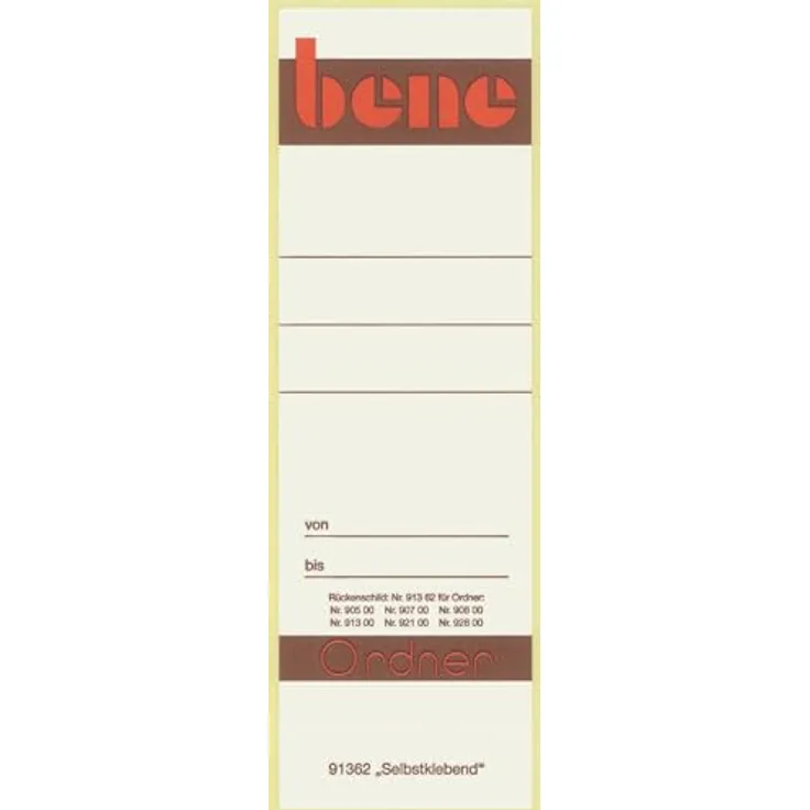Bene 91362 Rückenschilder selbstklebend, 55 x 153 mm, Inhalt 10 stück, weiß