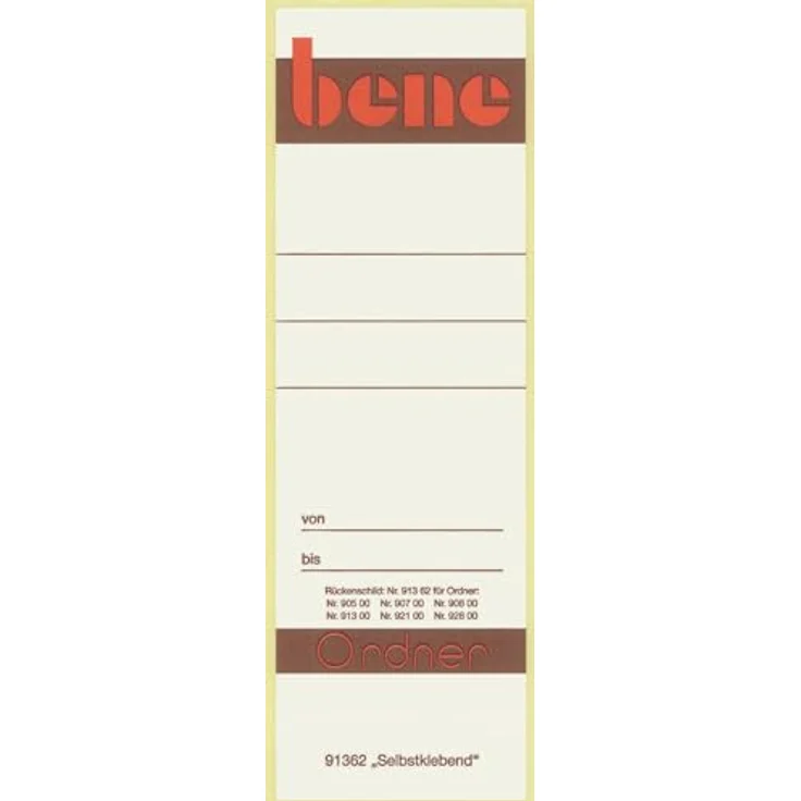 Bene 91362 Rückenschilder selbstklebend, 55 x 153 mm, Inhalt 10 stück, weiß – Bild 1