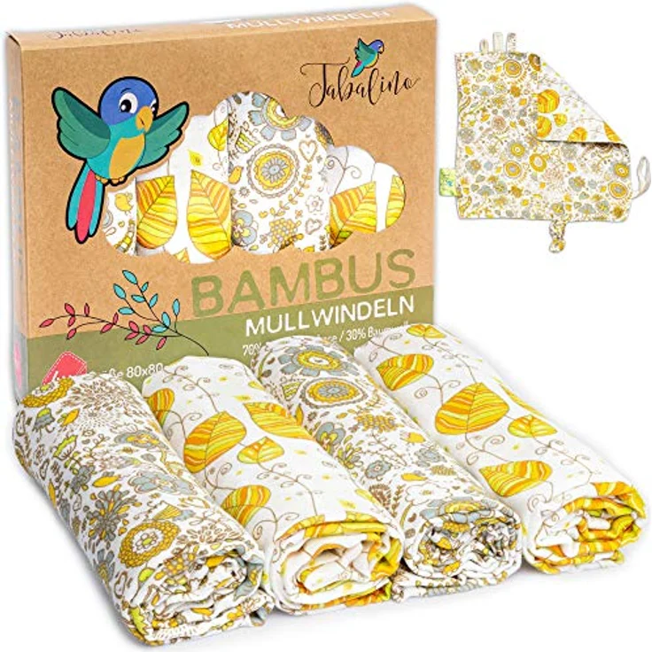 Tabalino Kuschelweiche Bambus Mullwindeln Spucktücher | 80x80cm | 4er-Pack + gratis Schmusetuch |doppelt dicht gewebt| Stoffwindeln Baby Junge & Mädchen Mulltücher Moltontuch 30% Baumwolle – Bild 2