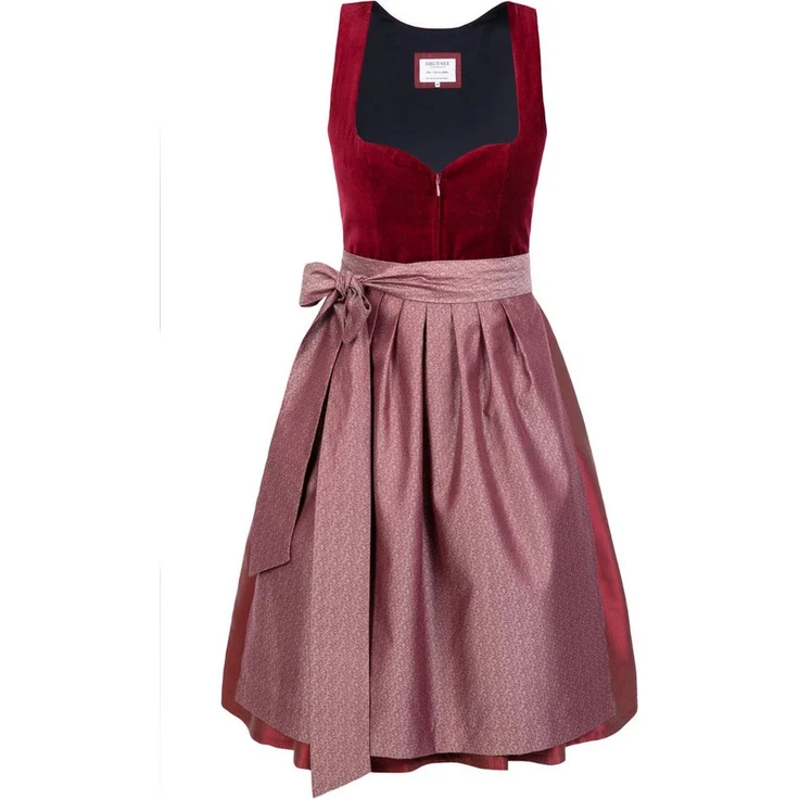 Edelnice Dirndl Lilly, Trachtenkleid in satten roten Samt mit Fischgrätenmuster – Bild 1