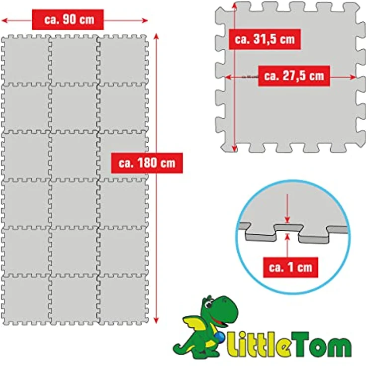 LittleTom Puzzlematte, 18 Teile bunte Baby Spielmatte, 30 x 30 cm Krabbelmatte für Kleinkinder – Bild 8