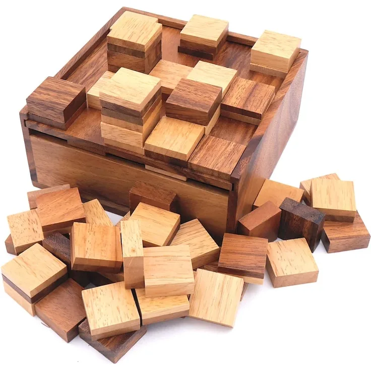 ROMBOL SQUARETOWER - exklusives handgefertigtes Strategiespiel aus Holz für 2 Personen, elegantes Design und strategisches Stapelspiel
