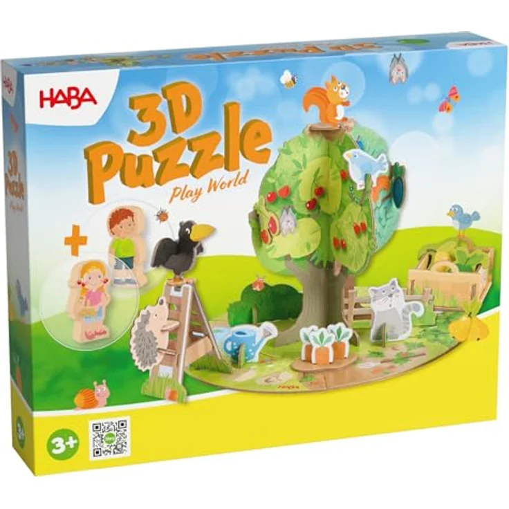 HABA 3D-Puzzle Spielwelt Obstgarten, Brettspiel zur Förderung von Feinmotorik & Kreativität für Kinder ab 3 Jahren mit Rabe Theo & Freunden – Bild 1