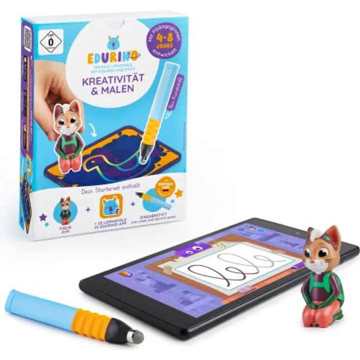 Edurino Starterset Juki Kreativität & Malen ab 4 Jahren inkl. Eingabestift | Innovatives & digitales Lernspiel | Farbenlehre & Malexperimente