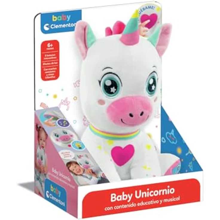 Clementoni Interaktives Baby-Einhorn, pädagogisches Plüschtier mit Sound- und Lichteffekten, ab 6 Monaten, hergestellt in Italien, Modell 55556 – Bild 1