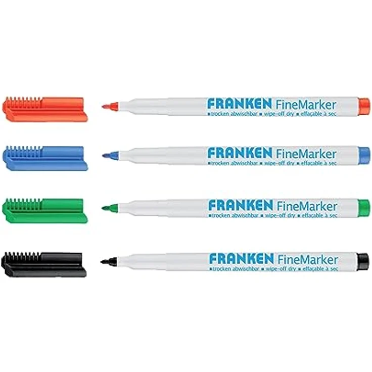 FRANKEN FineMarker Whiteboardmarker, 1-2mm Strichstärke, 4 Farben (rot, grün, blau, schwarz), 4 Stück – Bild 2