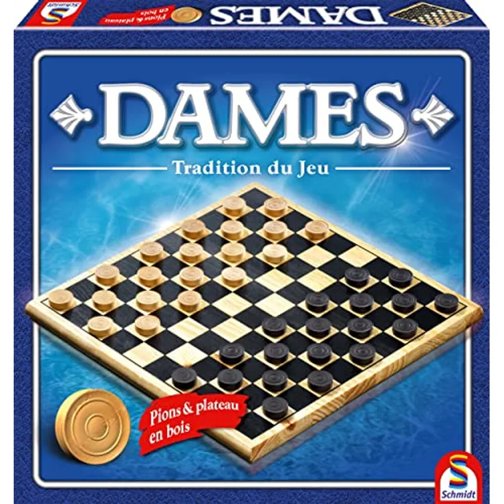 Schmidt 88104 Brettspiel Dame aus massivem Holz, traditionelles Design mit Tablett und Spielsteinen, für ab 7 Jahren