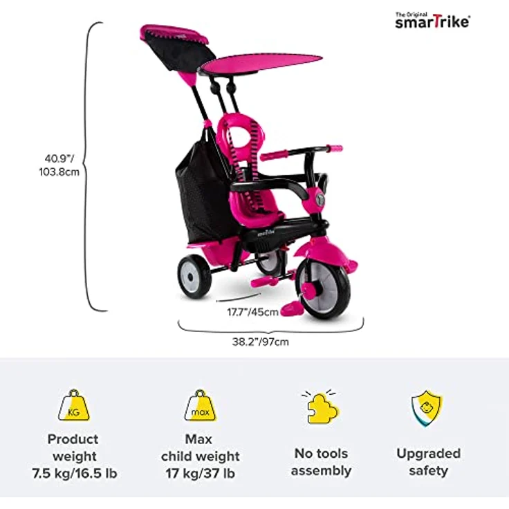 SmarTrike Vanilla Plus Dreirad, 3in1 Umbaumöglichkeit für Kinder von 15 Monaten bis 3 Jahren, mit Sonnenschutzdach und praktischer Tasche – Bild 5