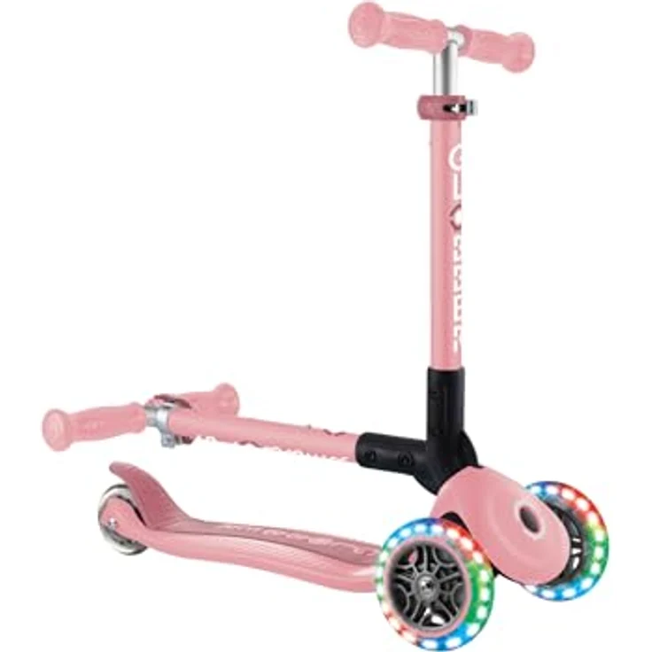 GLOBBER JUNIOR FOLDABLE LIGHTS Tretroller, 3-rädrig mit LED-Leuchtrollen, 120/80 mm, ABEC 9, pastellrosa – Bild 6