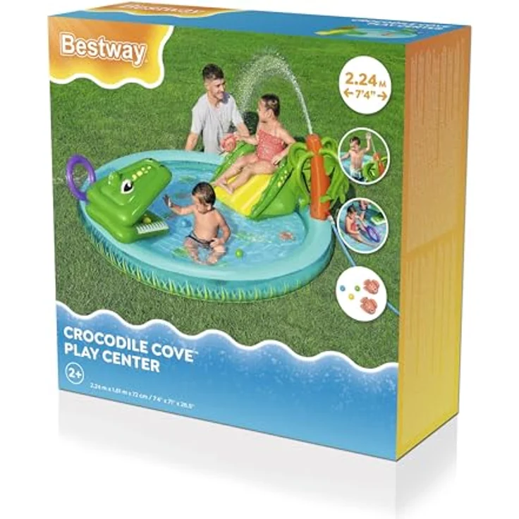 Bestway Wasserspielcenter Krokodil, 224 x 181 x 72 cm, mit Wasserrutsche und Sprinkler, PVC, bis 45 kg, 210 Liter – Bild 4