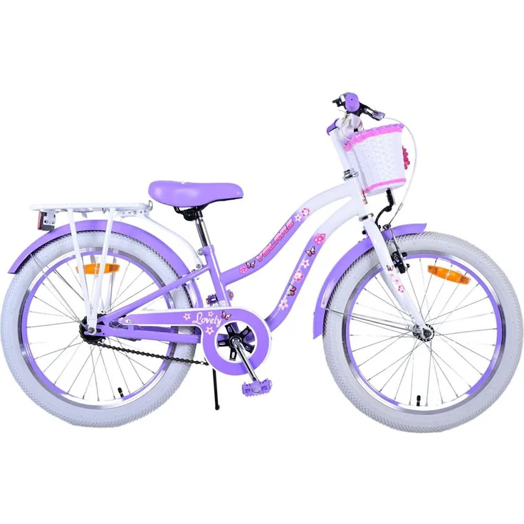 T&Y Trade Kinderfahrrad 20 ZOLL Mädchen Rad LOVELY Lila 22123, 1 Gang, Rücktrittbremse, Korb, Seitenständer, Gepäckträger, Schutzbleche