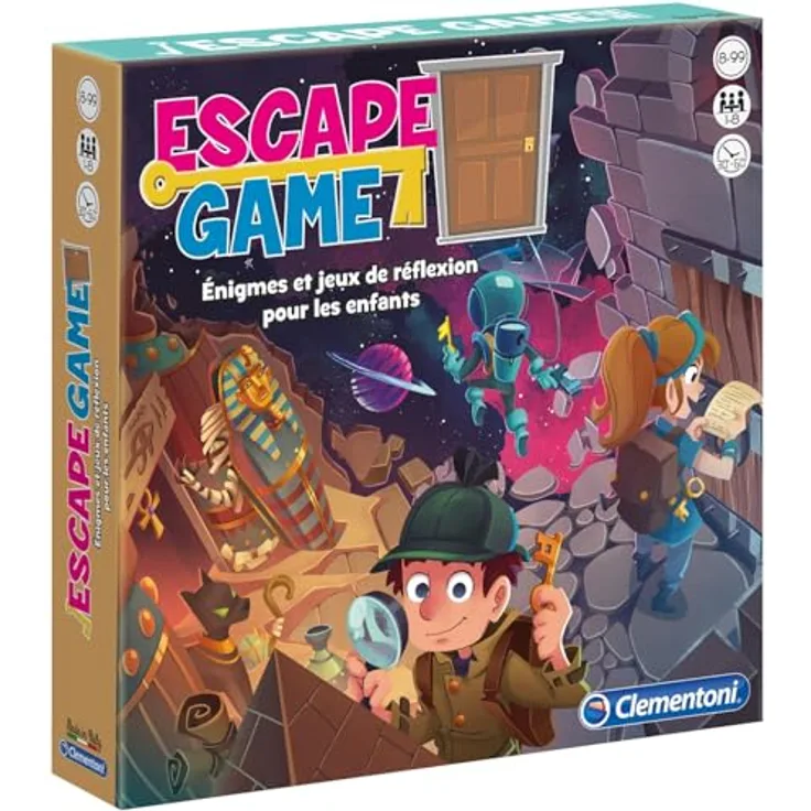 Clementoni Escape Game 52430, Brettspiel mit 3 Abenteuern (Weltraum, Pharaonengrab, Schloss), Mehrfarbig, Französisch