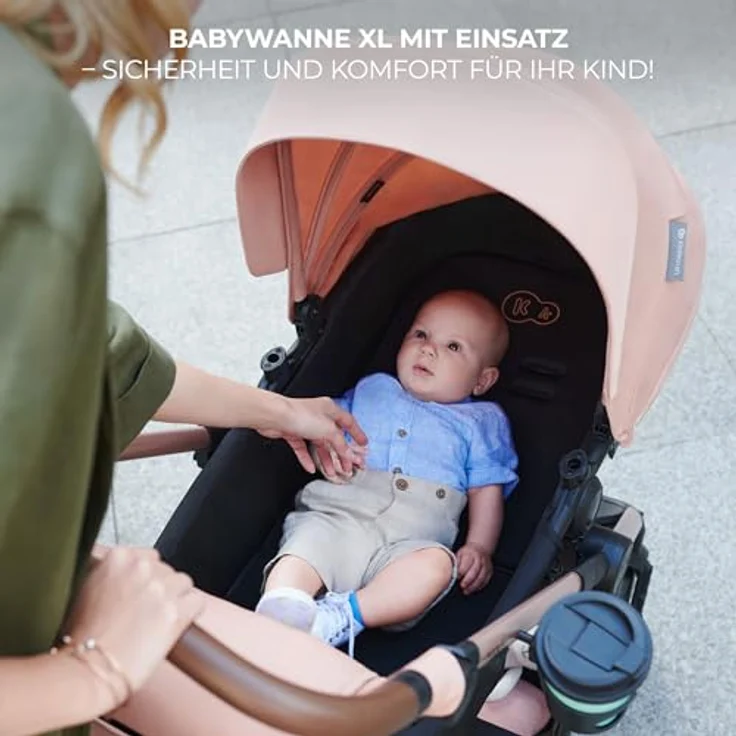 Kinderkraft MOOV 2, 4-in-1 Kombi-Kinderwagen-Set mit wendbarem Sitz, Babywanne, Babyschale MINK PRO i-Size, Isofix-Base, Wickeltasche & Zubehör - Moonlight Grey – Bild 7