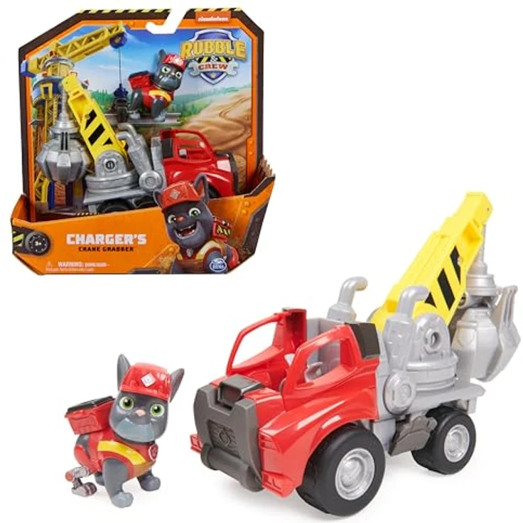 Spin Master Rubble & Crew, Kran-Baufahrzeug Solid Charger mit dreh- und ausfahrbarem Ausleger, inkl. abnehmbarer Spielfigur, für Kinder ab 3 Jahren – Bild 1