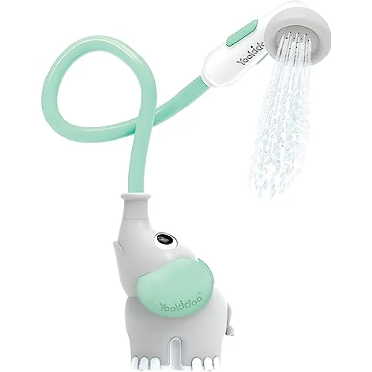 Yookidoo Duschkopf für Baby-Badewanne, Elefanten-Wasserpumpe mit 2-Knopf Wasserflusskontrolle für Neugeborene, türkis