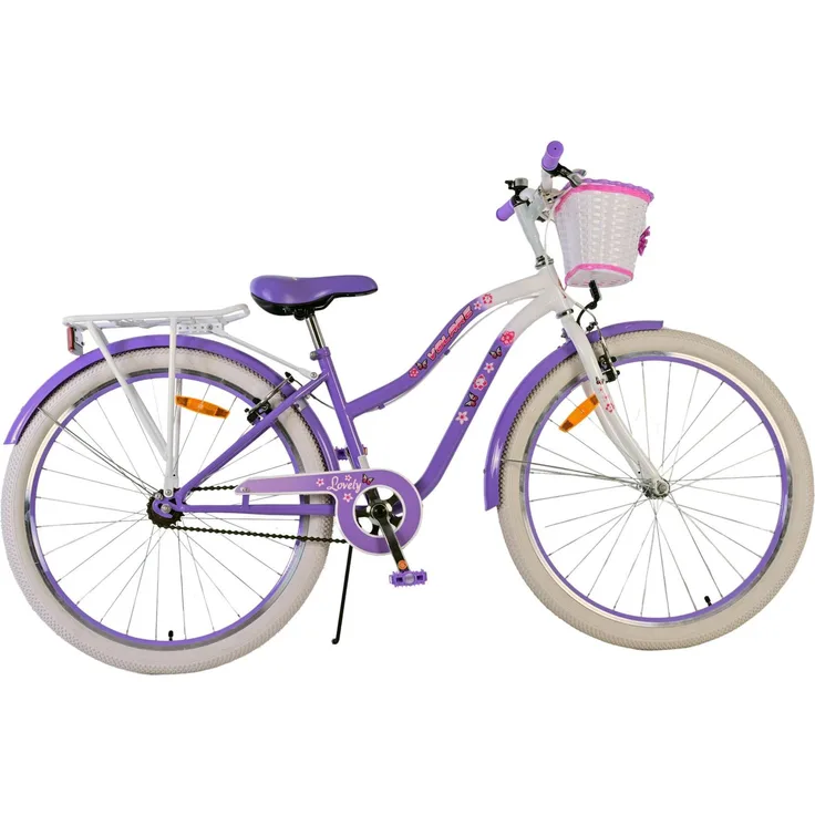 Volare Kinderfahrrad Lovely 26 Zoll Mädchenfahrrad in Lila, Handbremse, höhenverstellbar, Gepäckträger