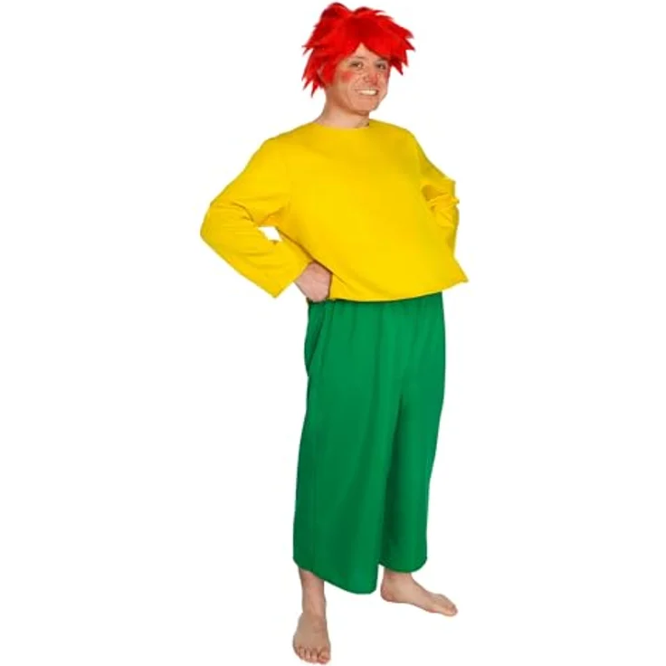 Maskworld Pumuckl Kostüm für Erwachsene – original lizenziert – zweiteilig – Karneval (XXXL) - Gelbes Shirt und grüne Hose – Bild 4