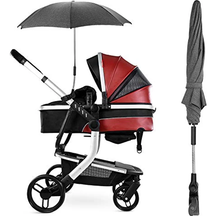 Baby Kinderwagen Regenschirm 73cm Durchmesser Universal Sonnenschirm Buggy Kinderwagen 50+ UV-Sonnenschutz mit Einem Regenschirmgriff- Grau – Bild 6